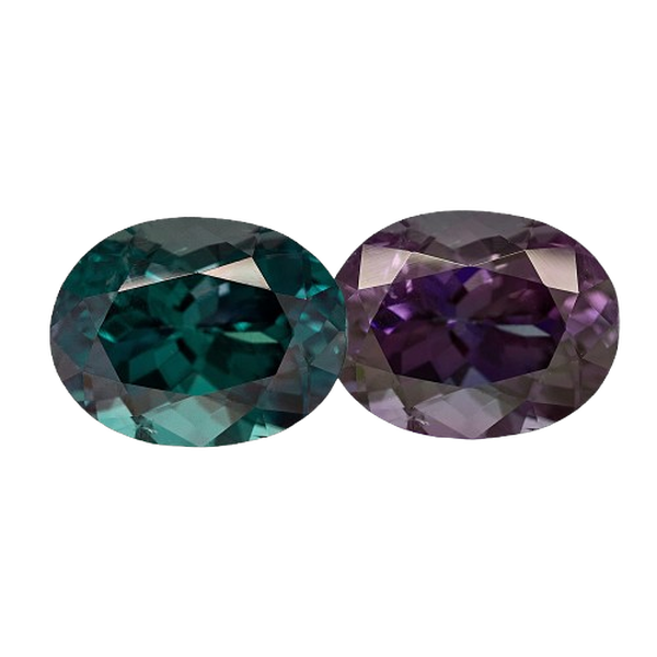 Alexandrite, cut and polished, showing its colour change